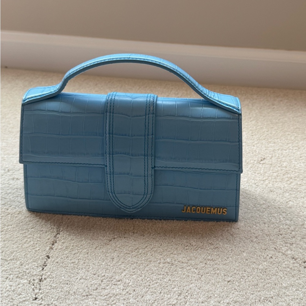 Le Grand Jacquemus Blue Croc-Embossed Handbag